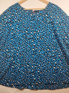 Paraphrase Blue Leopard Print Exposed Back Zip Blouse Top 2X‎ Style 5913